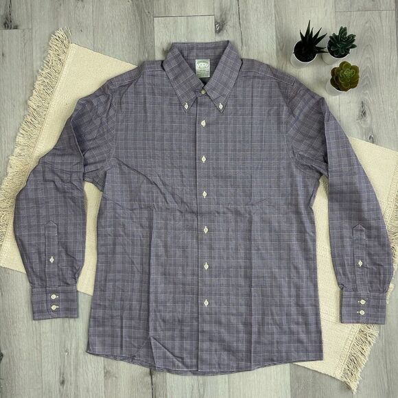 Brooks Brothers Other - Brooks Brothers Shirt Mens Large 16-34 Purple Plaid Milano Fit Oxford Preppy